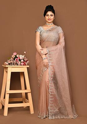 Peach Embroidered Organza Saree