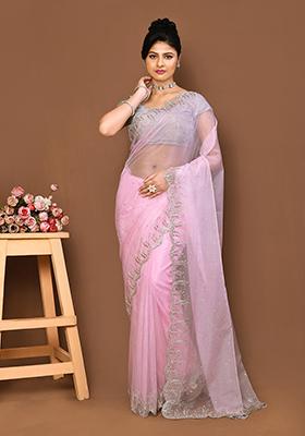 Pink Embroidered Organza Saree