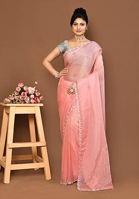 Pink Embroidered Organza Saree