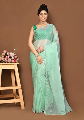 Green Embroidered Organza Saree
