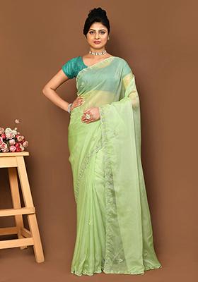 Green Embroidered Organza Saree