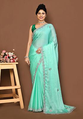 Green Embroidered Chiffon Saree