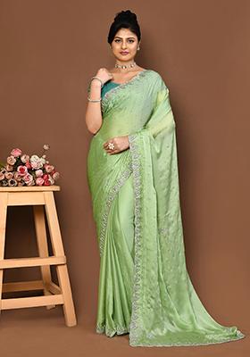 Green Embroidered Chiffon Saree