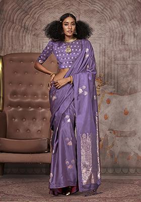 Purple Zari Work Silk Saree Set