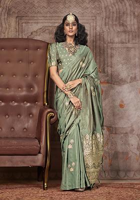 Green Zari Work Silk Saree Set
