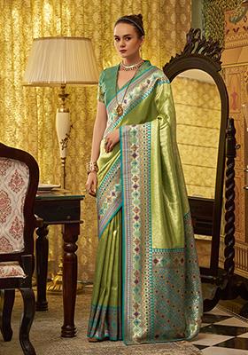 Green Zari Work Tissue Saree Set