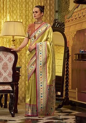 Gold Zari Work Tissue Saree Set