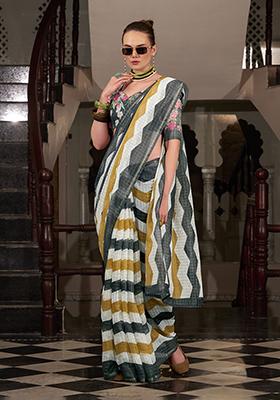 Multi Printed Cotton Saree Set