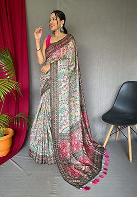 White Printed Cotton Saree Set