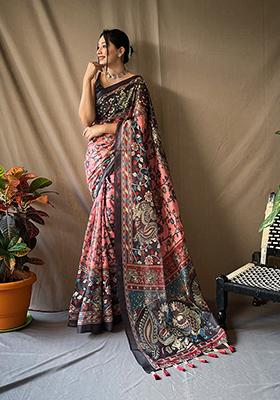 Pink Printed Cotton Saree Set