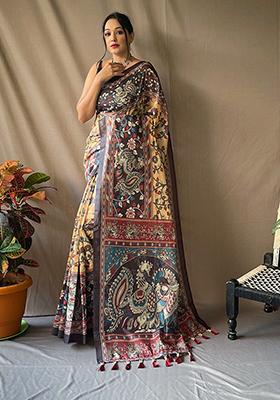 Yellow Printed Cotton Saree Set