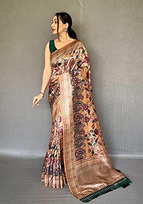 Multicolor Printed Cotton Saree Set