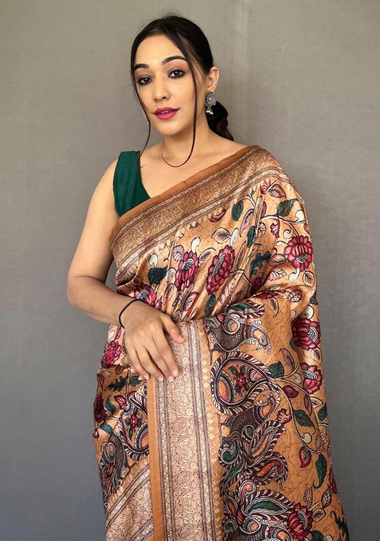 Multicolor Printed Cotton Saree Set