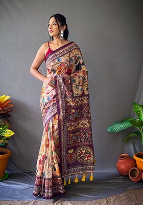 White Printed Cotton Saree Set