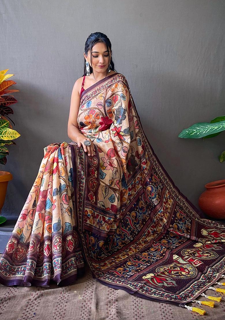 White Printed Cotton Saree Set