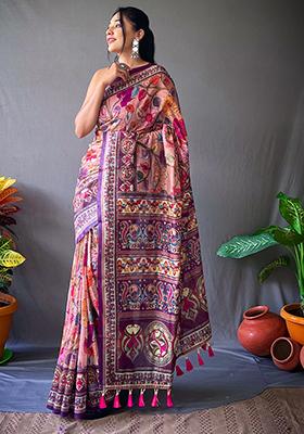 Pink Printed Cotton Saree Set
