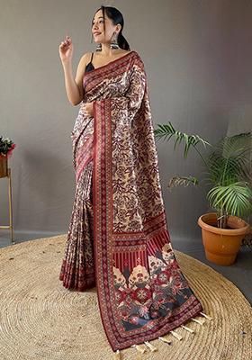 White Printed Cotton Saree Set