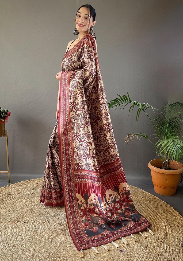 White Printed Cotton Saree Set