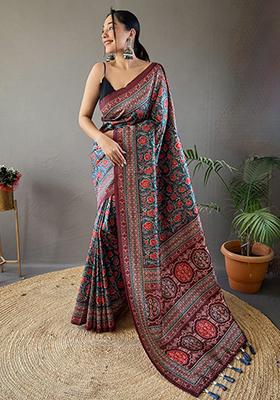 Multicolor Printed Cotton Saree Set