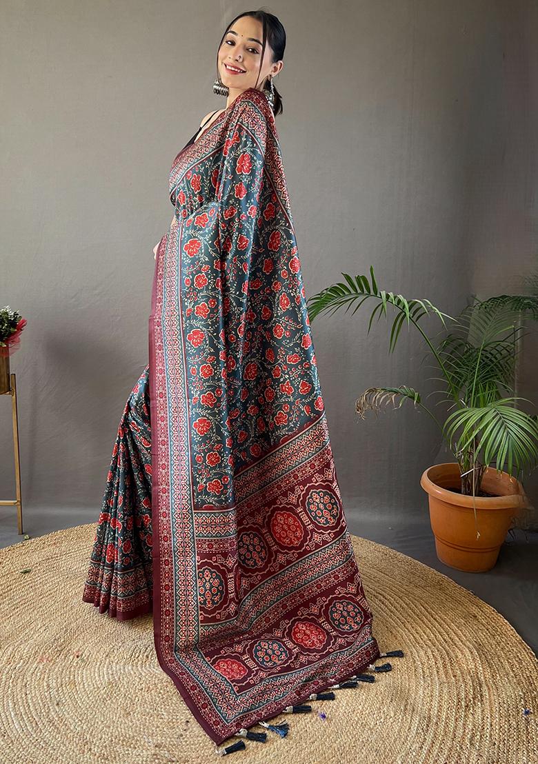 Multicolor Printed Cotton Saree Set