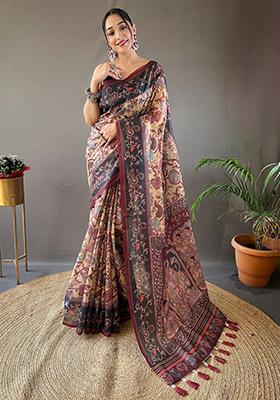 Yellow Printed Cotton Saree Set