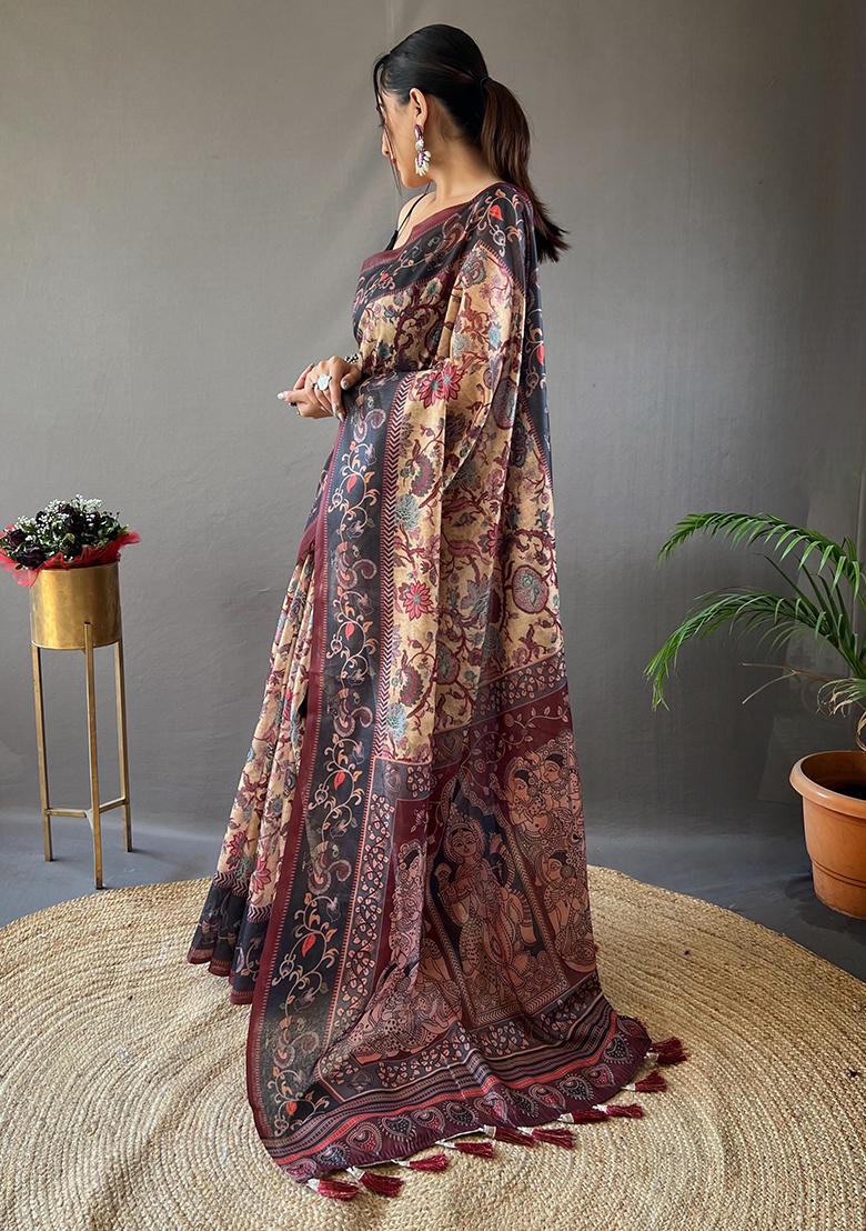 Yellow Printed Cotton Saree Set