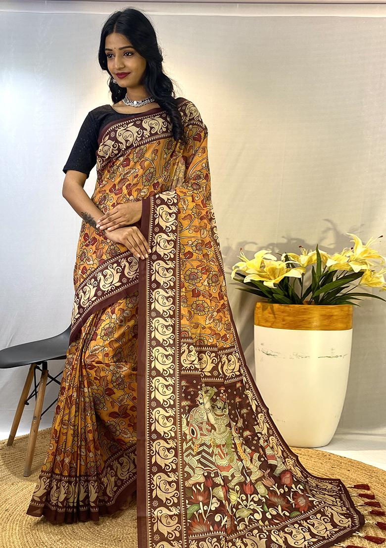 Multicolor Printed Cotton Saree Set