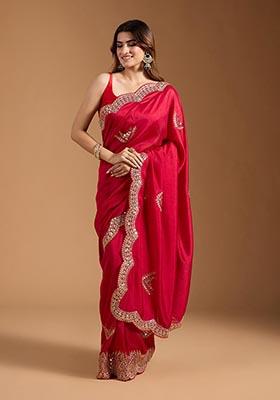 Magenta Sequin Embroidered Vichitra Saree Set