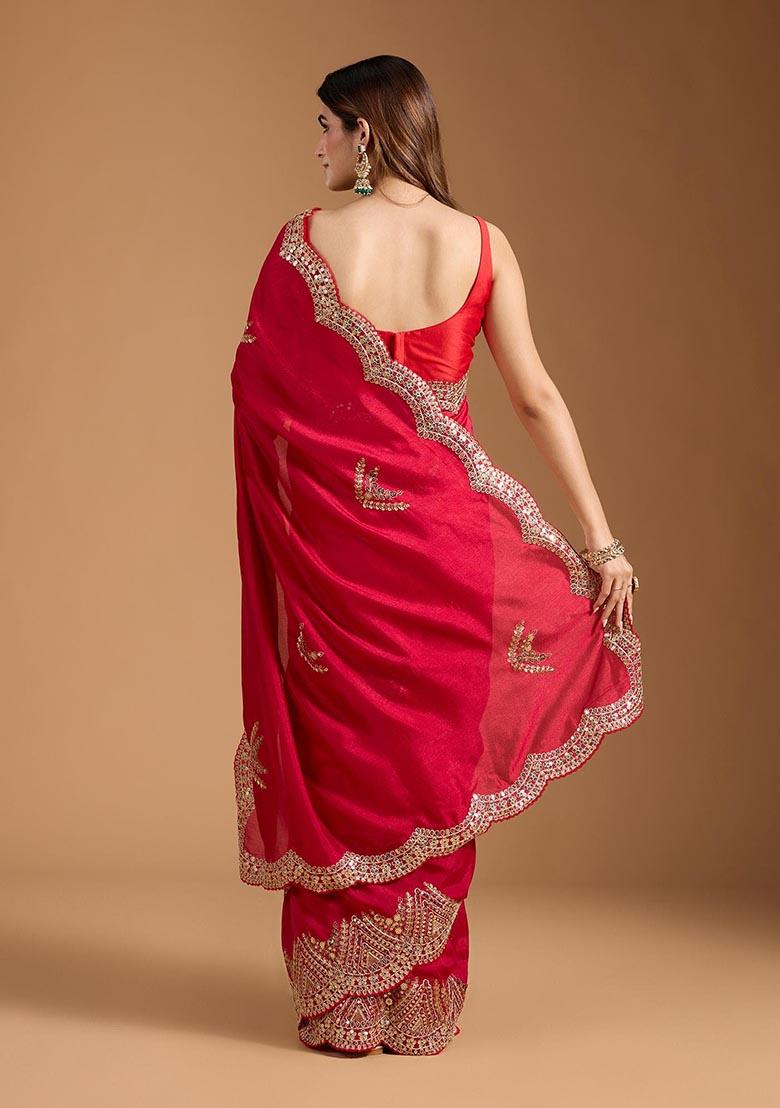 Magenta Sequin Embroidered Vichitra Saree Set