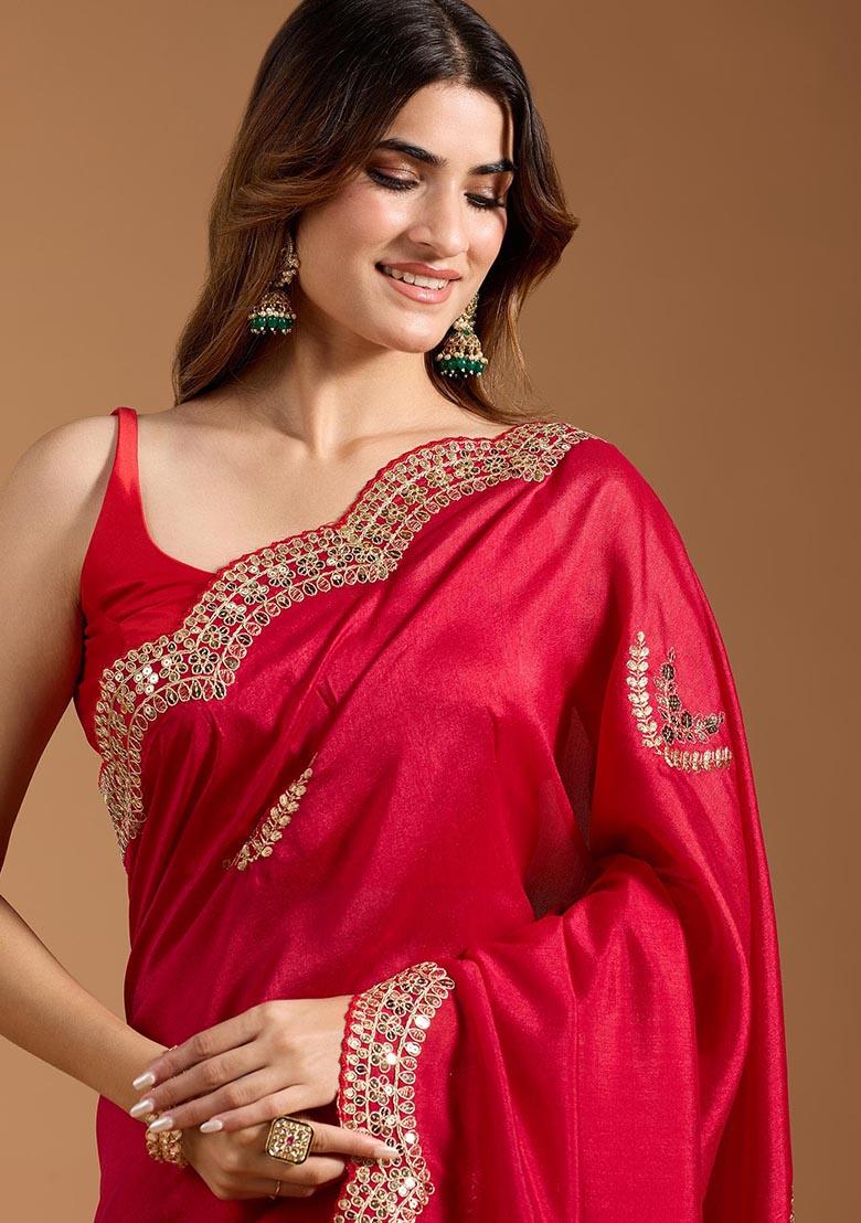 Magenta Sequin Embroidered Vichitra Saree Set