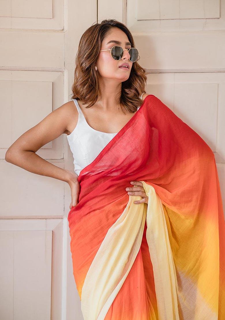 Multicolor Digital Print Cotton Saree - Indya