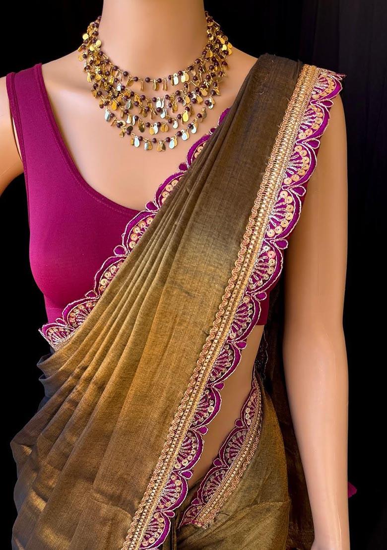 Mustard Yellow Embroidered Silk Saree Set