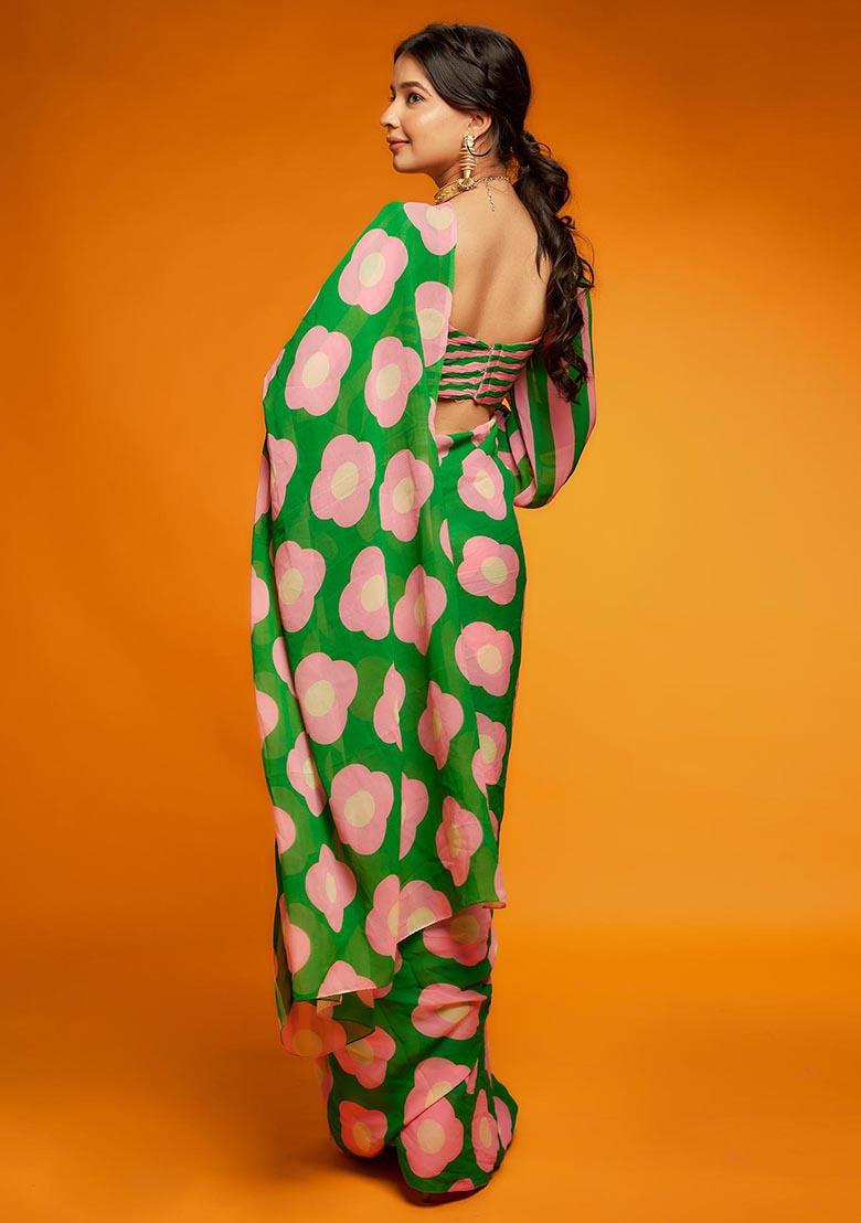 Multicolor Digital Print Satin Saree