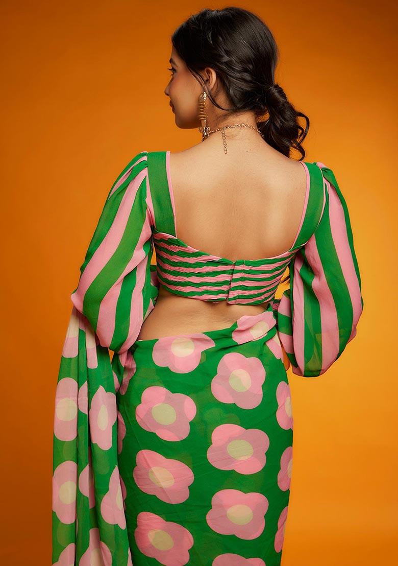 Multicolor Digital Print Satin Saree