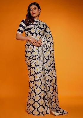 Multicolor Digital Print Satin Saree