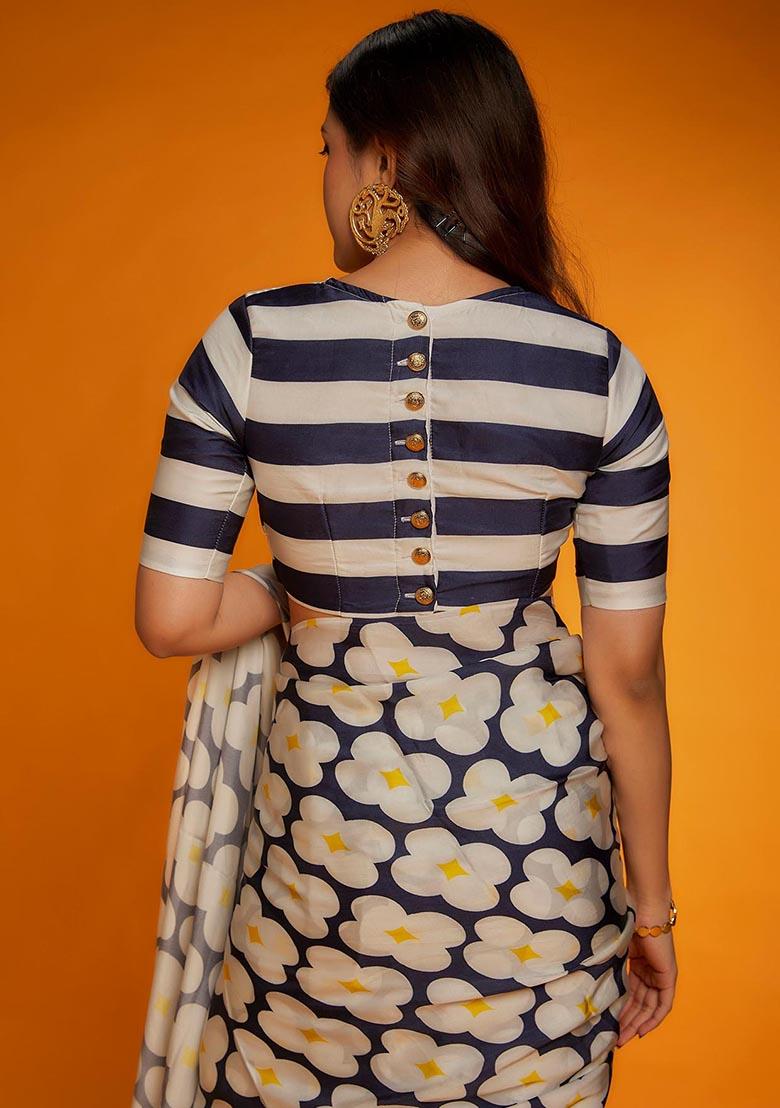 Multicolor Digital Print Satin Saree