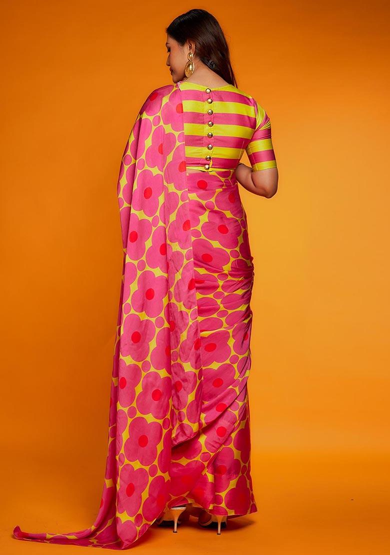 Multicolor Digital Print Satin Saree