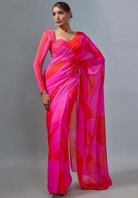 Multicolor Digital Print Satin Saree