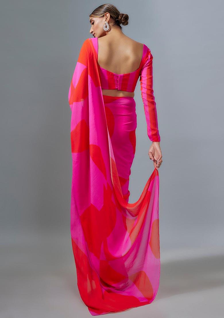 Multicolor Digital Print Satin Saree