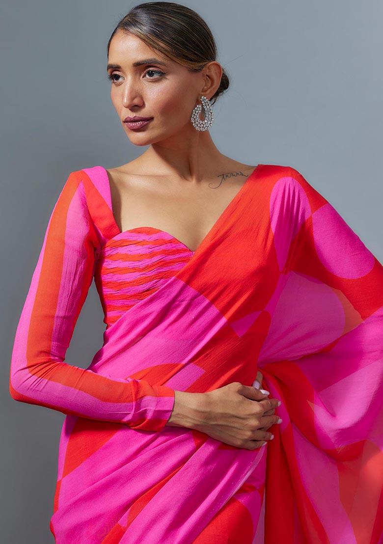 Multicolor Digital Print Satin Saree