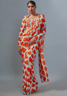 Multicolor Digital Print Satin Saree