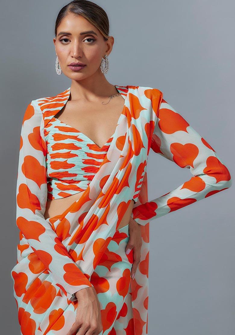 Multicolor Digital Print Satin Saree