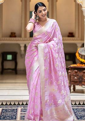 Baby Pink Weaving Silk Saree Set