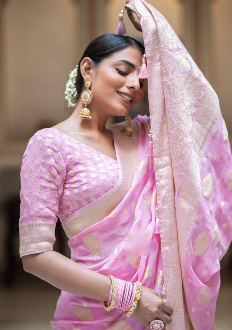 Baby Pink Weaving Silk Saree Set