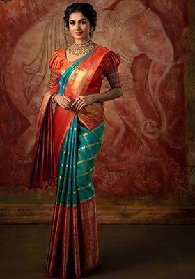 Teal Blue Weaving Silk Saree Set