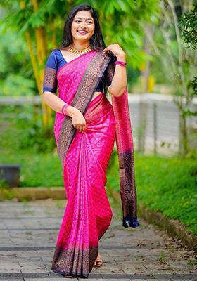 Pink Weaving Silk Saree Set