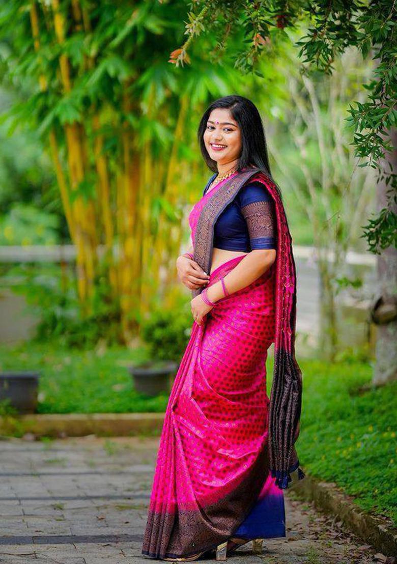Pink Weaving Silk Saree Set