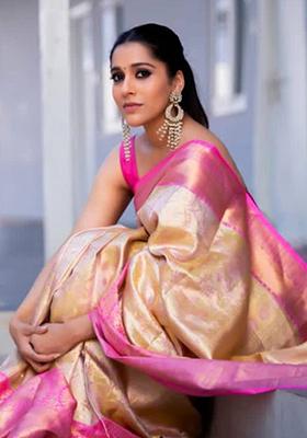 White Weaving Silk Saree Set