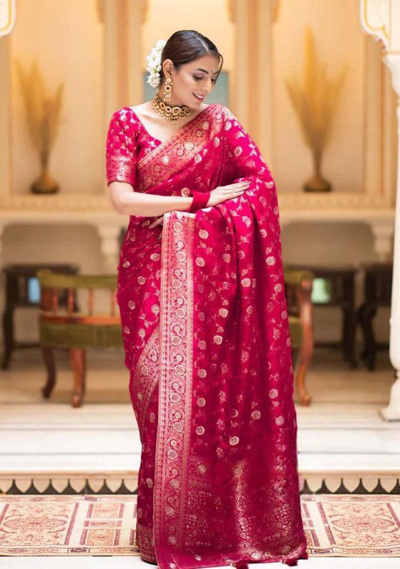 Pink Weaving Silk Saree Set