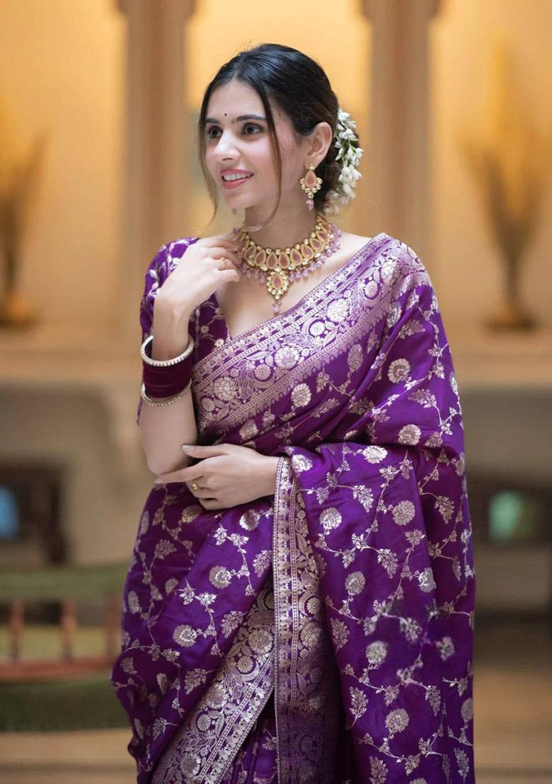 Purple Weaving Silk Saree Set